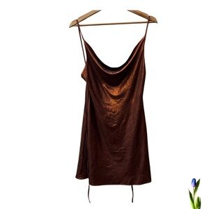 Sexy Brown Copper Mini Dress Open Back Size S/M